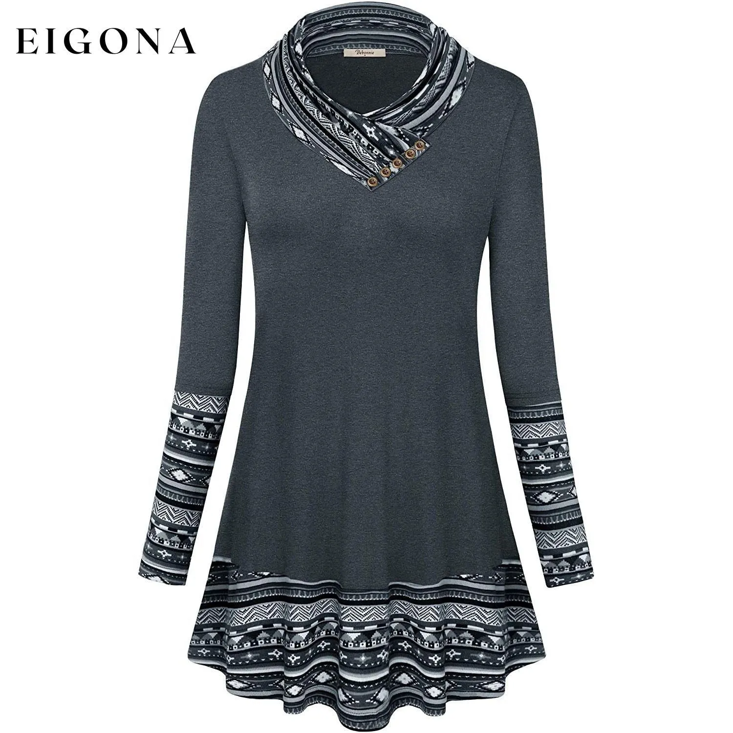 Cowl Neck Long Sleeve Patchwork Top
