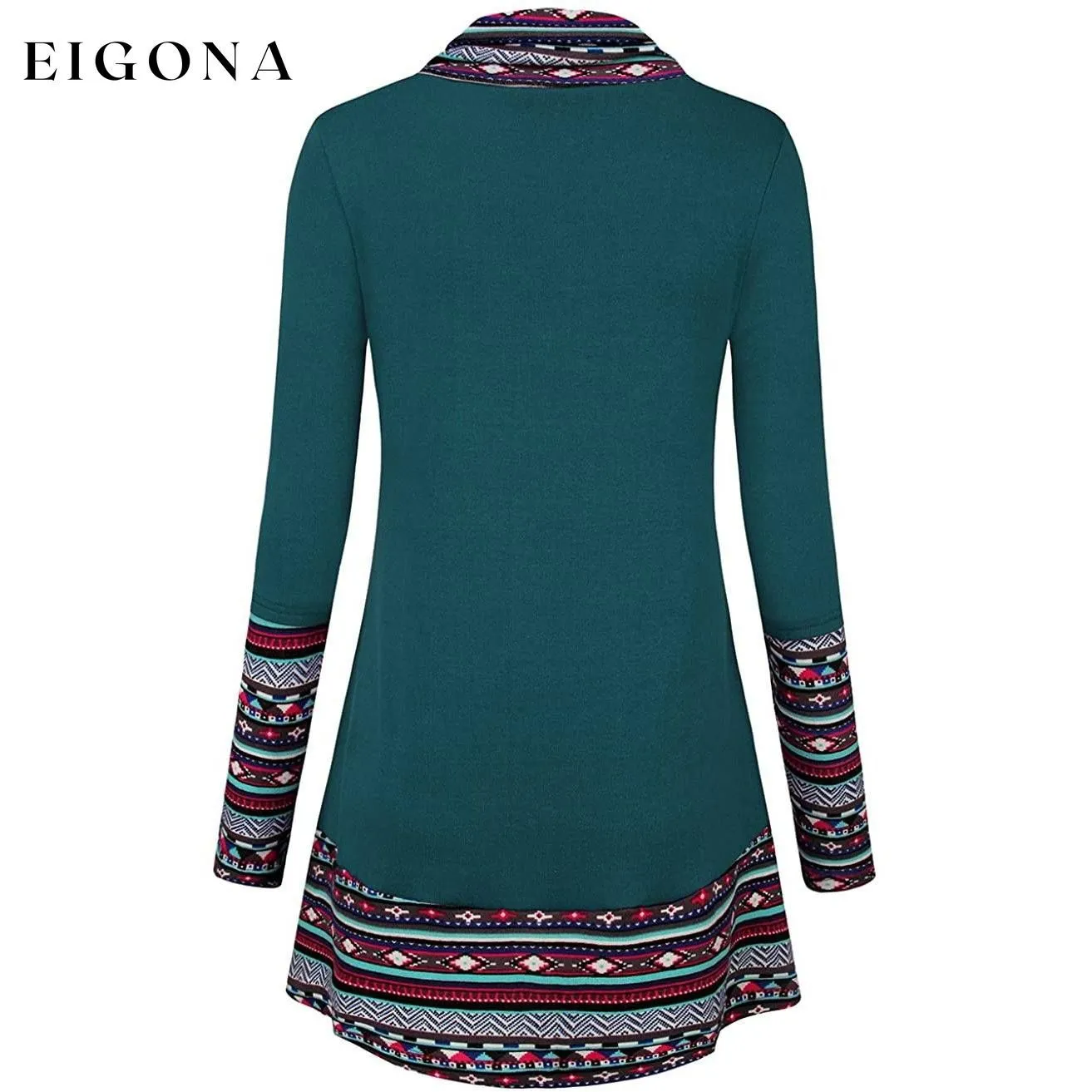 Cowl Neck Long Sleeve Patchwork Top