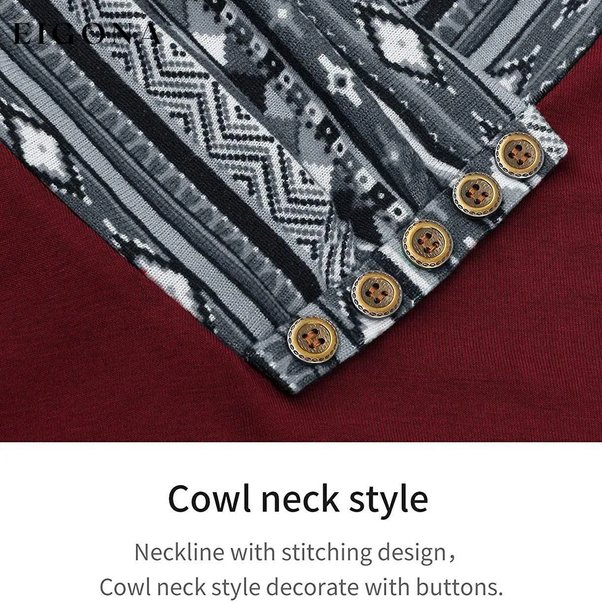 Cowl Neck Long Sleeve Patchwork Top