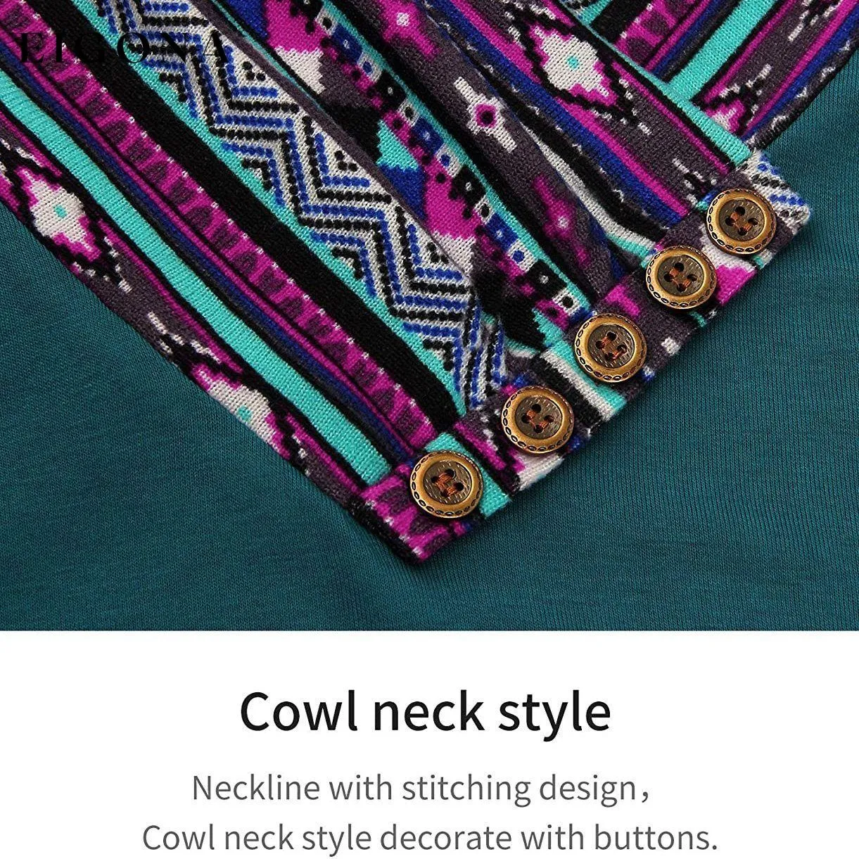 Cowl Neck Long Sleeve Patchwork Top