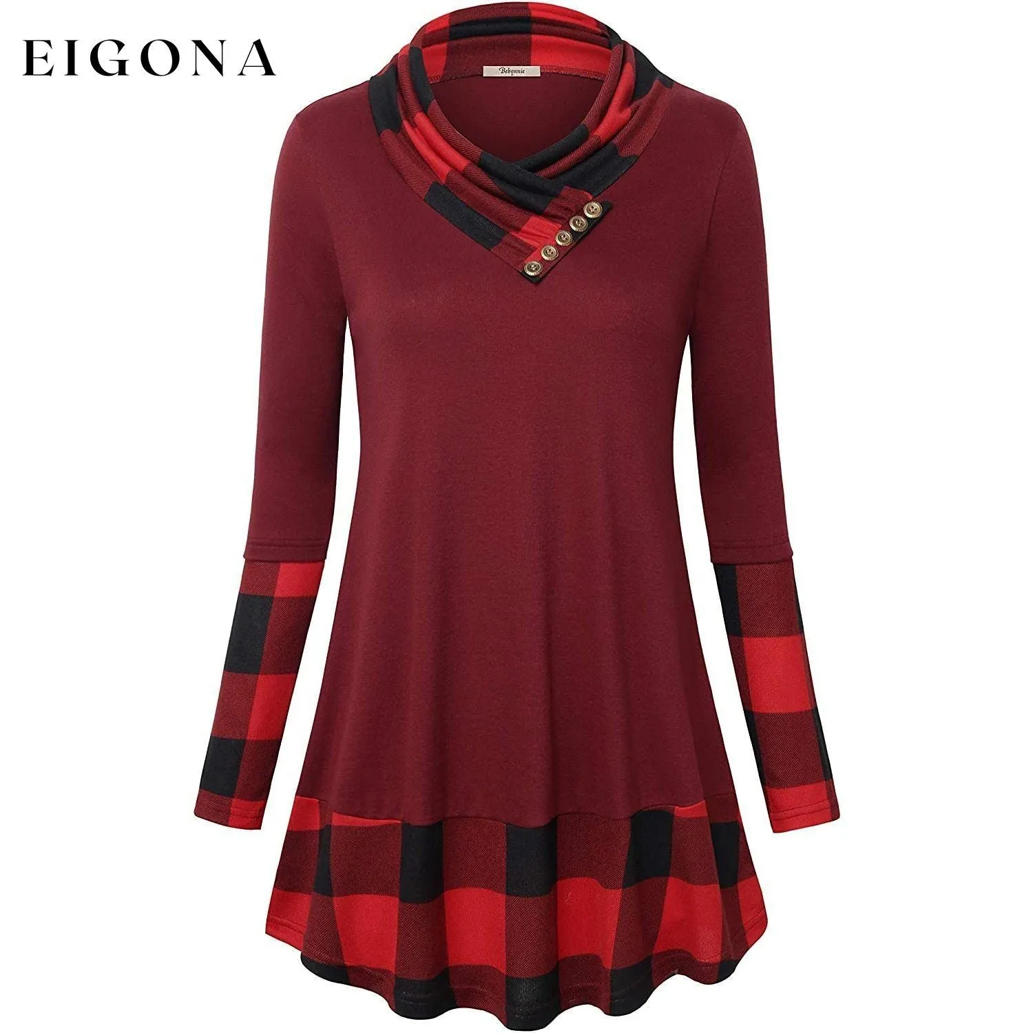 Cowl Neck Long Sleeve Patchwork Top