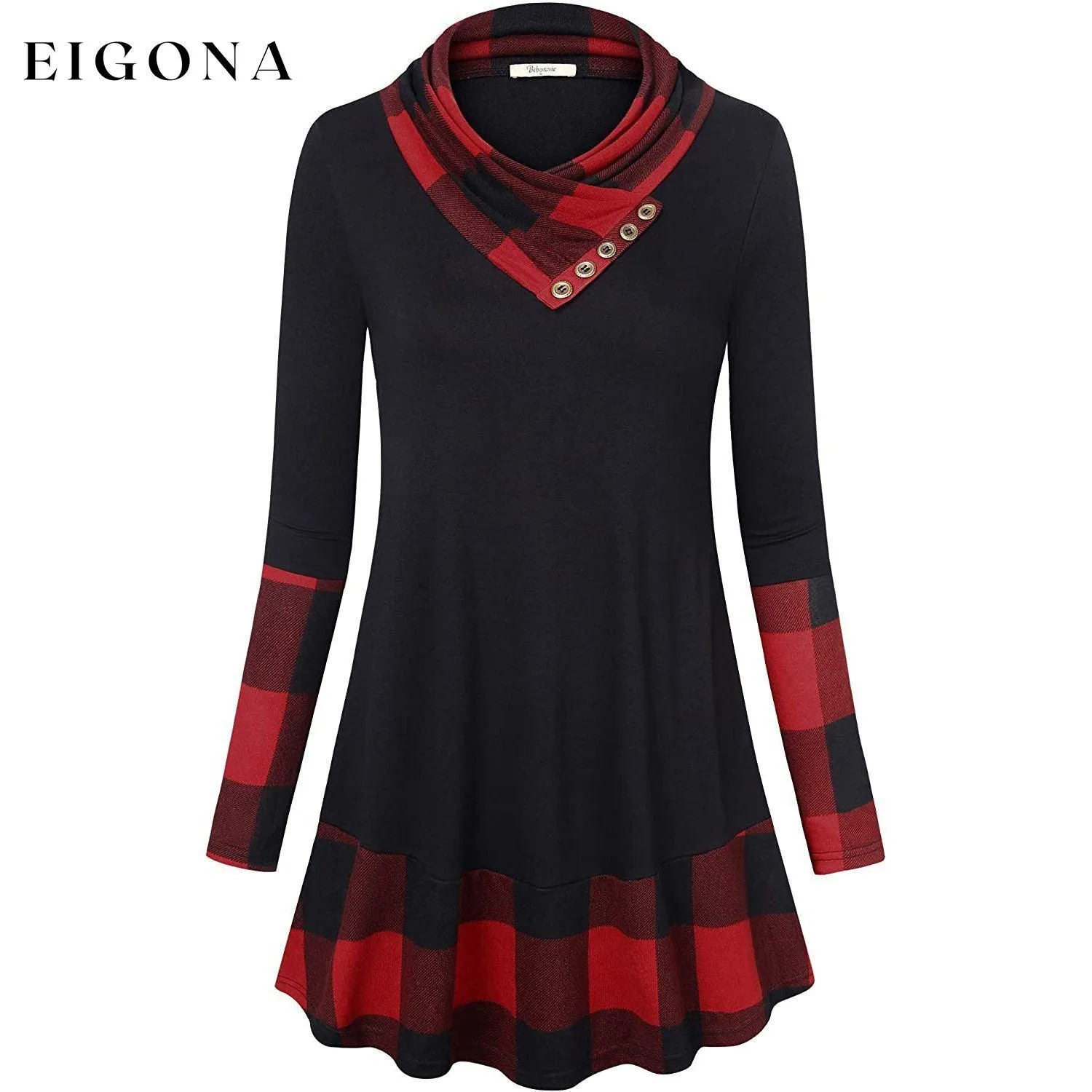 Cowl Neck Long Sleeve Patchwork Top