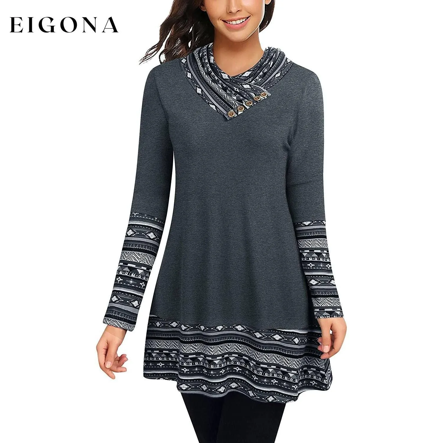 Cowl Neck Long Sleeve Patchwork Top