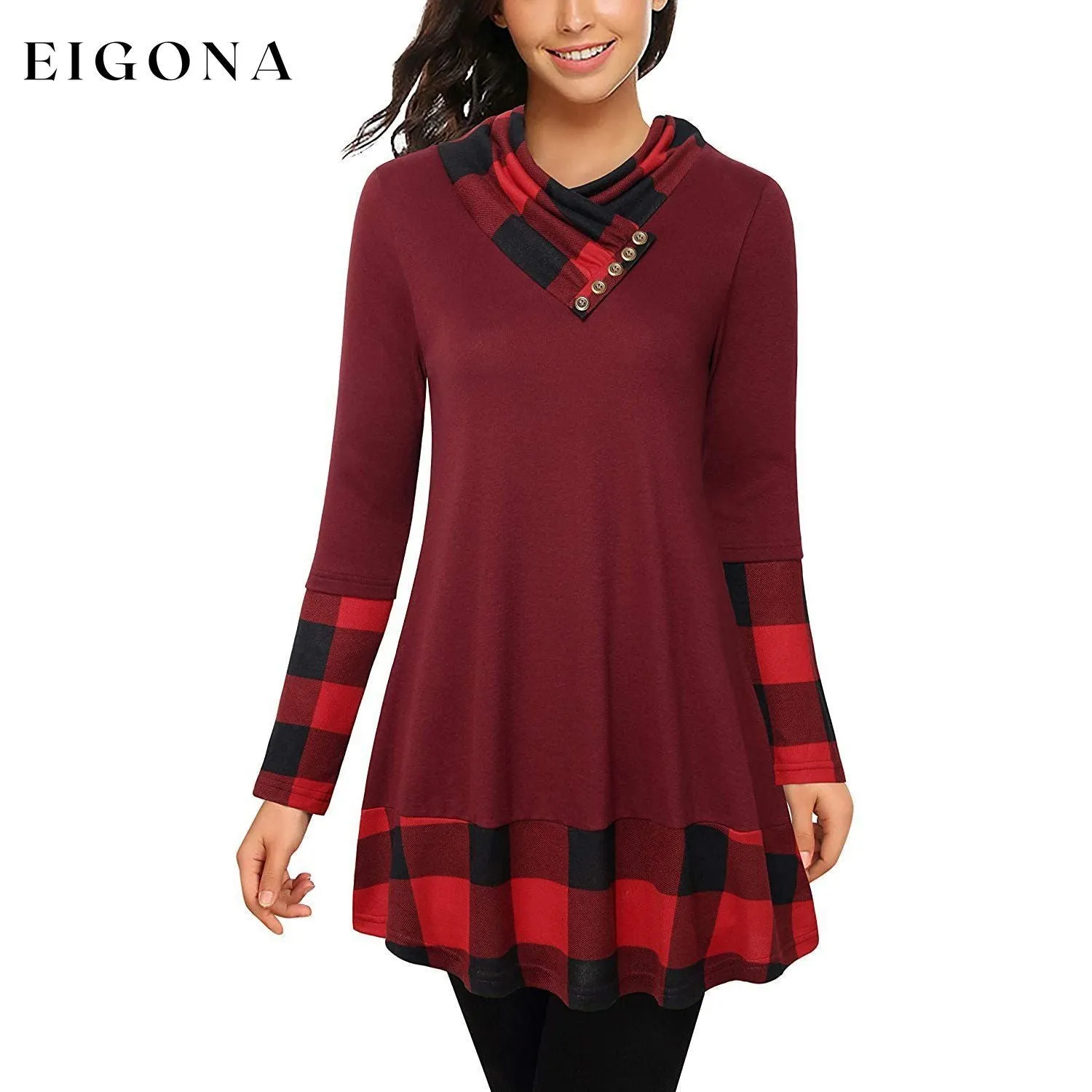 Cowl Neck Long Sleeve Patchwork Top