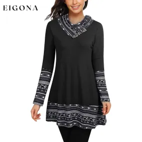 Cowl Neck Long Sleeve Patchwork Top