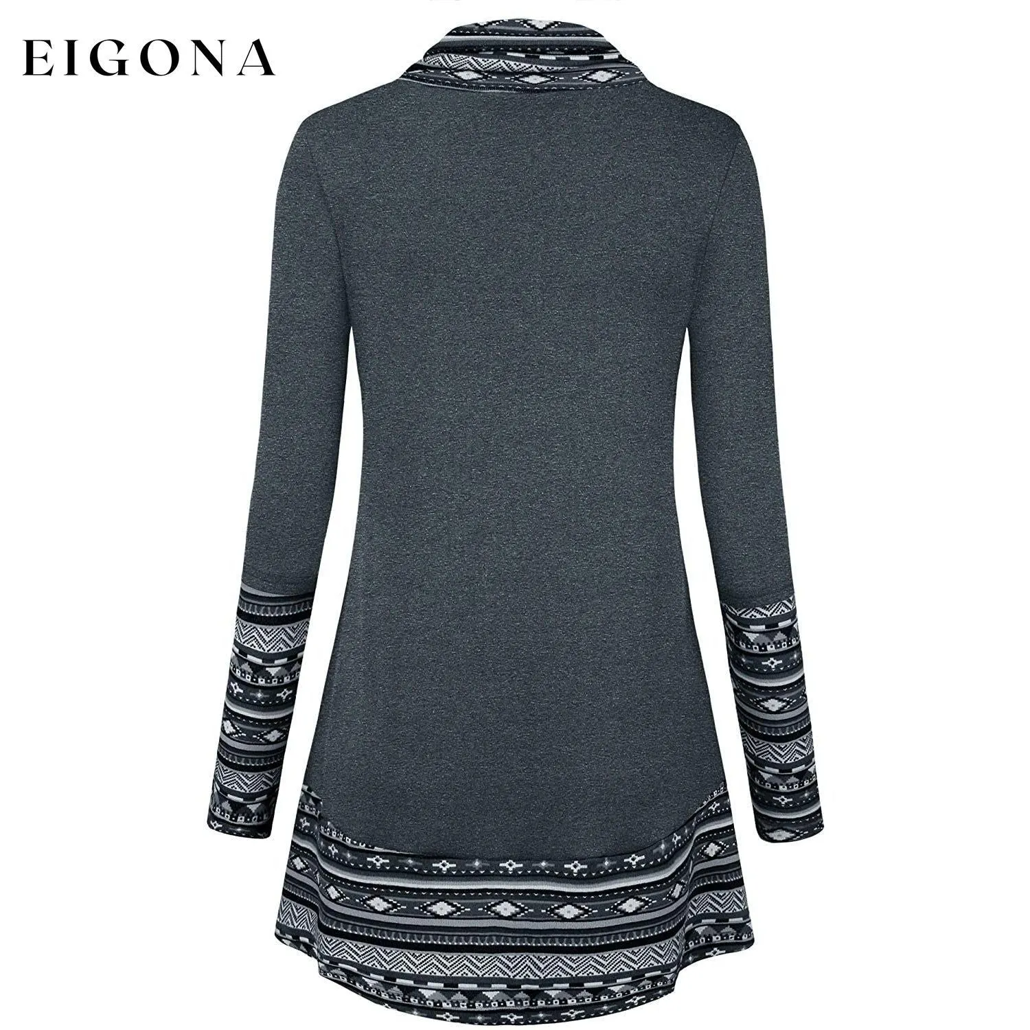 Cowl Neck Long Sleeve Patchwork Top