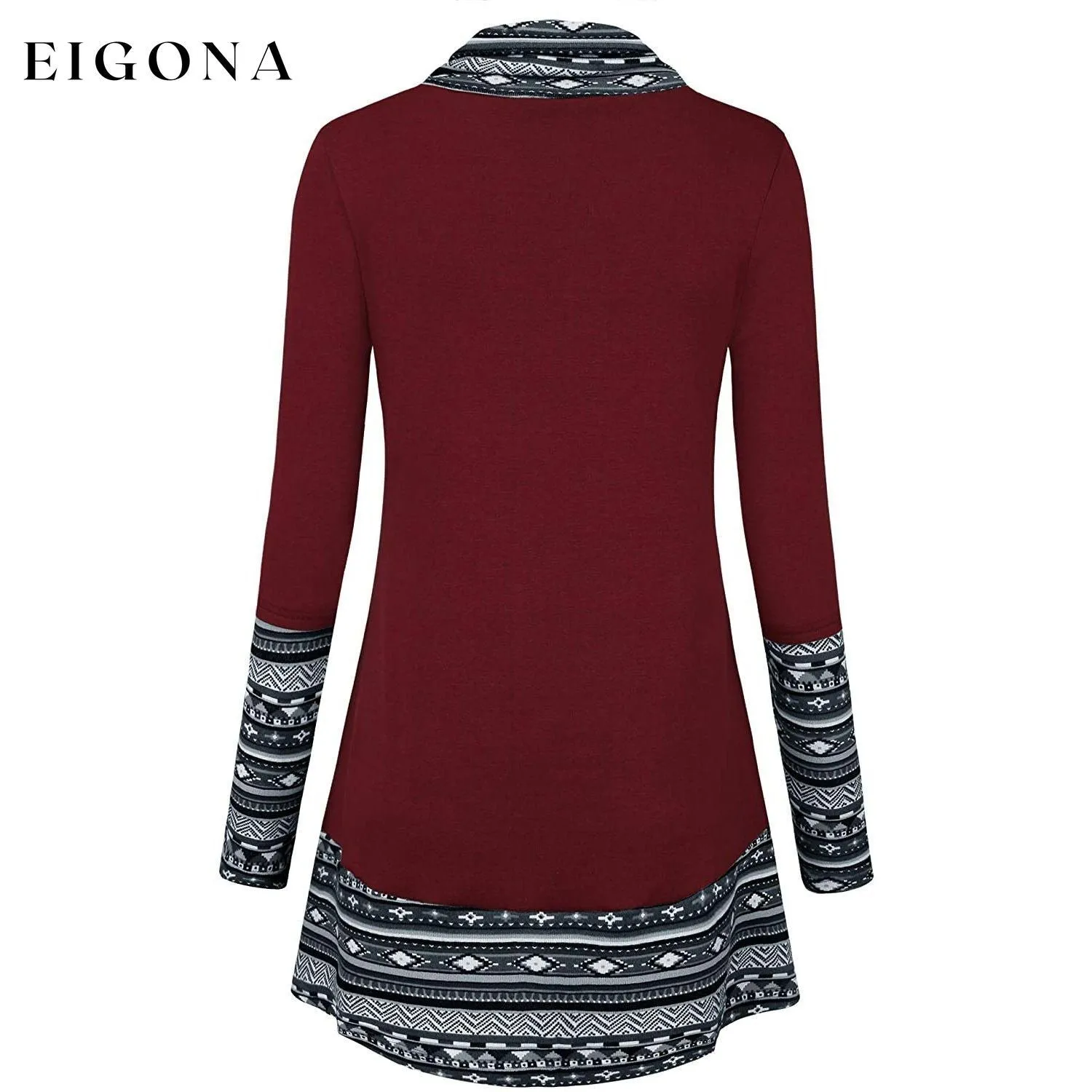 Cowl Neck Long Sleeve Patchwork Top