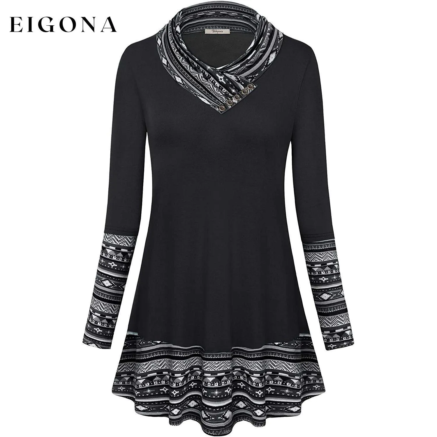 Cowl Neck Long Sleeve Patchwork Top