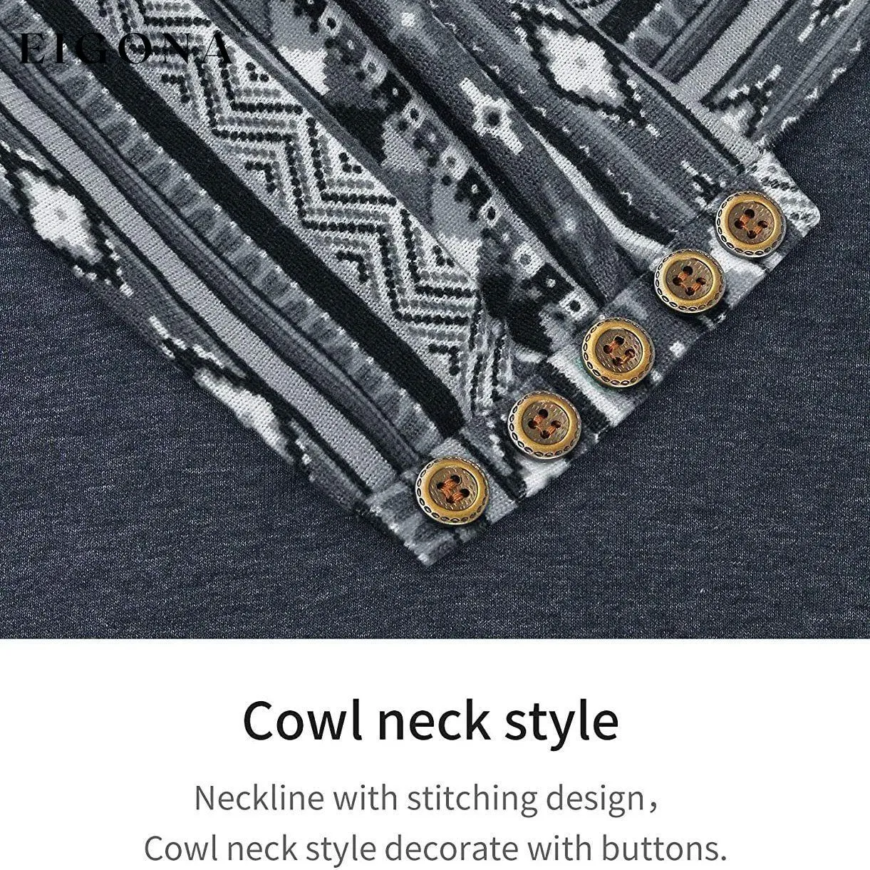 Cowl Neck Long Sleeve Patchwork Top
